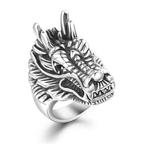 Aotiwe Ringe Männer Silber, Ring Herren Vintage Drachen Memoire Ring Edelstahl Größe 60 (19.1) von Aotiwe