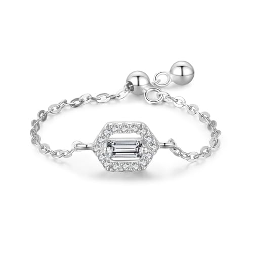 Aotiwe Ringe Verstellbar, Wedding Ring Silber 6-Seitige, Formverstellbare Kette mit Rechteckschliff Weiß Zirkonia 925 Silber von Aotiwe