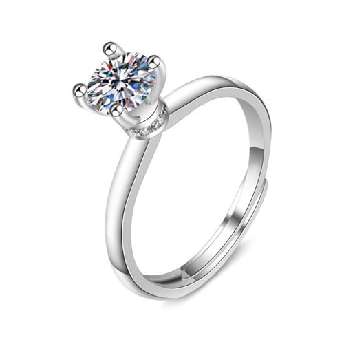 Aotiwe Ringe für Damen Silber, Verlobungsring Verstellbar Klassischer Runder 1 Karat Zirkonia Stein mit 4 Zinken 6,5 mm Matching Rings von Aotiwe