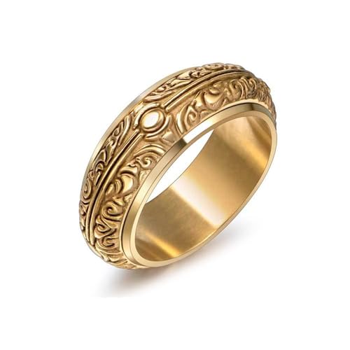 Aotiwe Ringe in Gold, Ring Männer Liebe Vintage Blumenmuster 7,8mm Schmuck Ringe Edelstahl Größe 62 (19.7) von Aotiwe