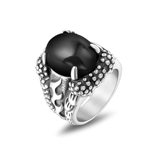 Aotiwe Rings Men Silver, Ringe Herren für Dünne Finger Drachenklaue mit Schwarzem Stein Verlobungsringe Edelstahl Größe 62 (19.7) von Aotiwe