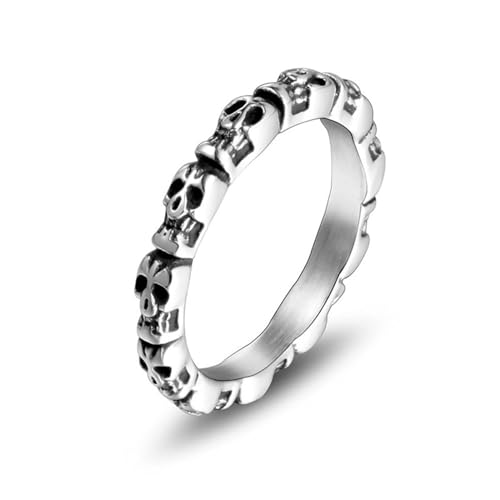 Aotiwe Rings Men Vintage, Verlobungsring Herren Band mit Totenköpfen Silber Freundschaftsringe Dünn Edelstahl Größe 60 (19.1) von Aotiwe