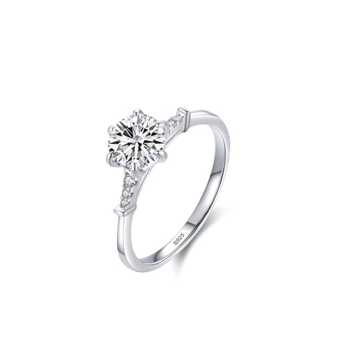 Aotiwe S925 Ring, Ringe Damen Silber Einfaches Solitaire mit Sechs Zinken Größe 60 (19.1) Geschenk 18 Geburtstag Mädchen von Aotiwe