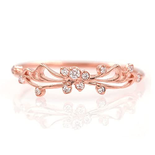 Aotiwe Schmetterling Ring, Verlobungsringe mit Zirkonia Kupfer Hochzeit Strass Ring Schmuck für Damen Frauen Mädchen Rosa Gold Größe 62 von Aotiwe