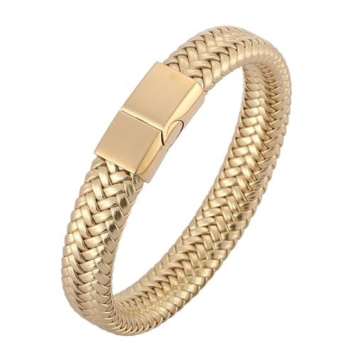 Aotiwe Schmuck Gold Armband, Armband Herren Weit Leder Geflochtene Kordel Im Schlichten Stil aus Stahl 18.5cm von Aotiwe