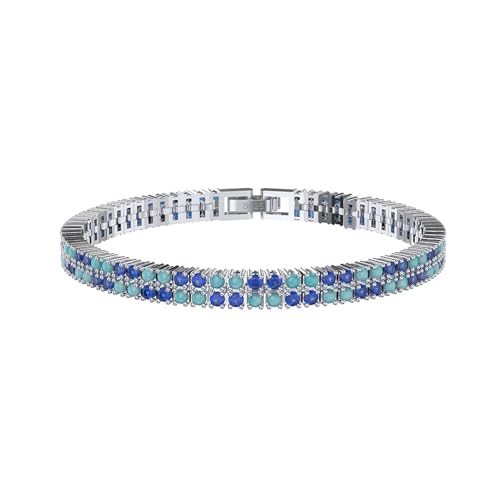 Aotiwe Silber Armband Set, Bracelet Damen Doppelreihige Tenniskette Armbänder Frauen 16.5cm mit Blau Rundschliff Zirkonia 925 Silber von Aotiwe