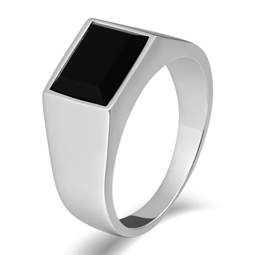 Aotiwe Silber Ring, Edelstahl Ring Herren Kleiner Finger Rechteck Ring Männer Verlobung mit Schwarz Zirkonia Größe 57 (18.1) von Aotiwe