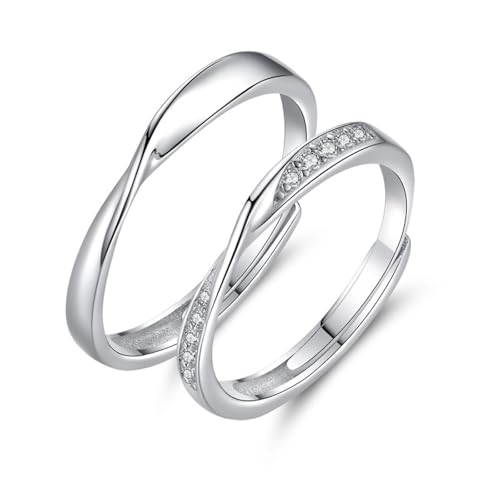 Aotiwe Silber Ring Mann, Ring Set Silber 925 Damen Möbiusband Paar mit Rundschliff Zirkonia Verstellbar von Aotiwe