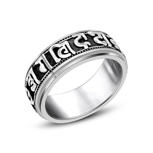 Aotiwe Silber Ringe Boho, Freundschaftsringe Edelstahl Breit Angst Spinner Ring 8mm Vintage Mantra Promise Ring for Men Größe 62 (19.7) von Aotiwe