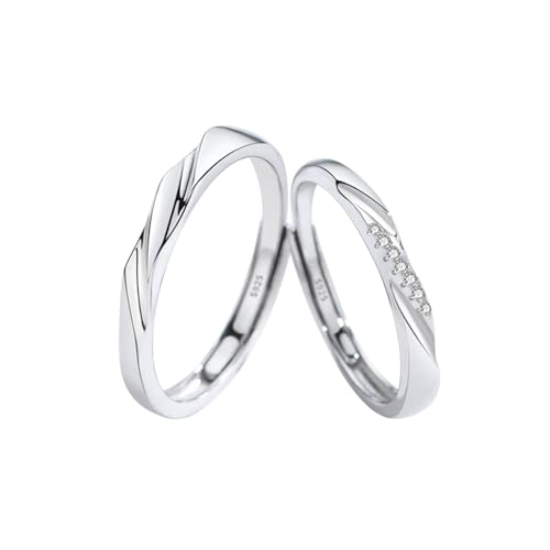 Aotiwe Silber Ringe Boho, Silber Ring 925 Herren Bandlinien Paar mit Rundschliff Zirkonia Verstellbar von Aotiwe