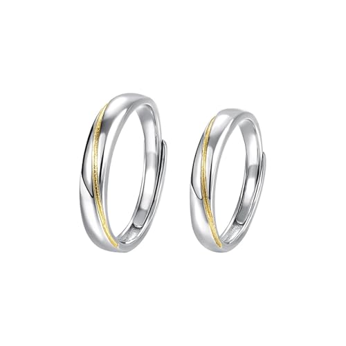 Aotiwe Silber Ringe Damen 925, Ring Frauen Verlobung Silber Gold Eleganter Stil mit Goldener Linie Verstellbar von Aotiwe
