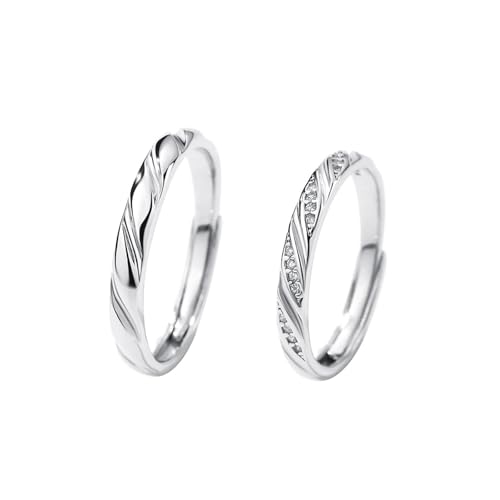Aotiwe Silber Ringe Damen Set, Eheringe Damen Eleganter Twill mit Rundschliff Zirkonia 999 Sterling Silber Verstellbar von Aotiwe