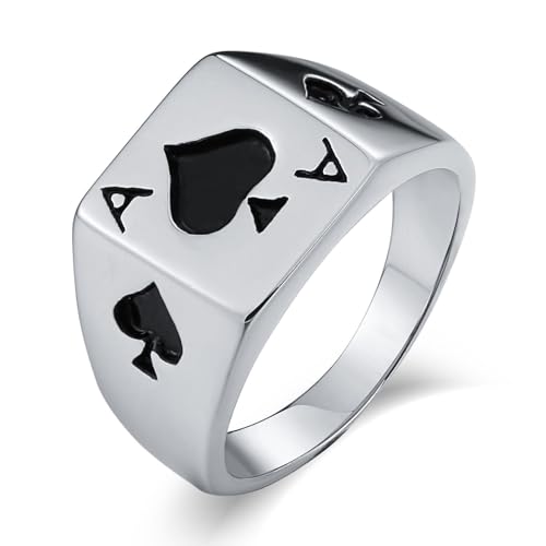 Aotiwe Silber Ringe Dünn, Edelstahlringe Herren Set Rechteckiger Pokerspaten A Promise Ring Männer Größe 60 (19.1) von Aotiwe