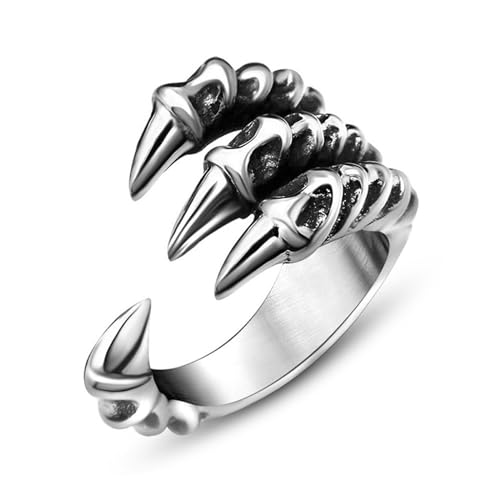 Aotiwe Silber Ringe Dünn, Ringe Herren für Dünne Finger Vintage Offener Ring Drachenklaue Rings Men Cool Edelstahl Größe 65 (20.7) von Aotiwe