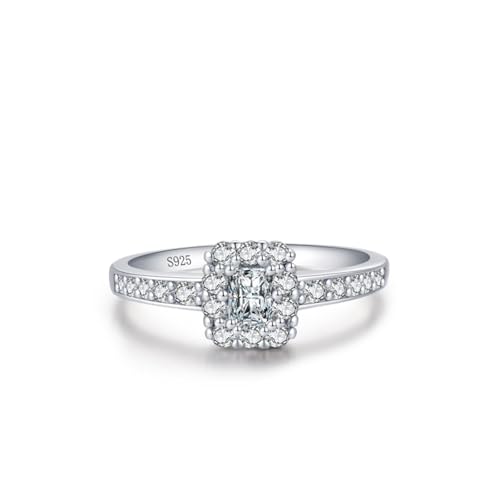 Aotiwe Silber Ringe Frauen Set, Verlobungsring Damen Silber 925 Rechteckiger Heiligenschein mit Weiß Zirkonia Größe 54 (17.2) von Aotiwe