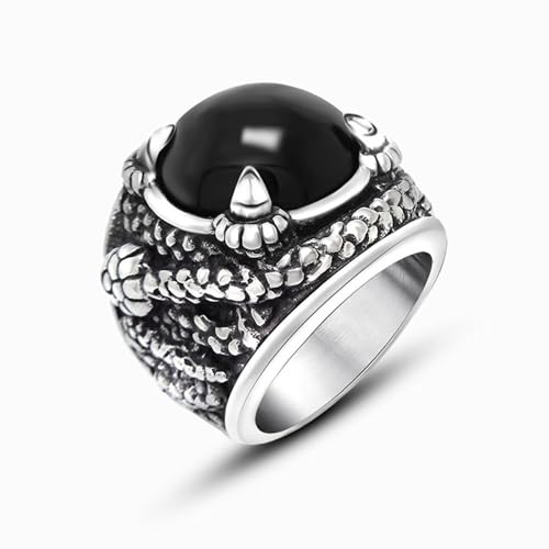 Aotiwe Silber Ringe Herren, Herren Ringe Schlange mit Schwarzem Stein Boho Ringe Edelstahl Größe 54 (17.2) von Aotiwe