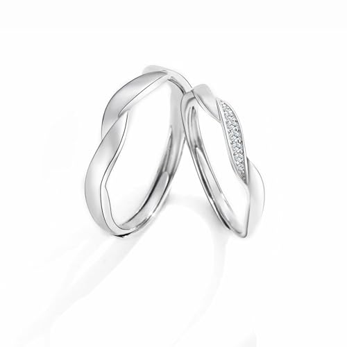 Aotiwe Silber Ringe Herren Set, Eheringe 925 Sterling Silber Wellenband Paar mit Rundschliff Zirkonia Verstellbar von Aotiwe
