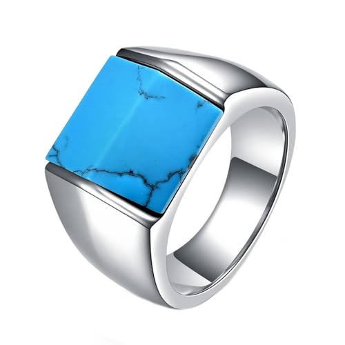 Aotiwe Silber Ringe Mann, Ring Edelstahl Set mit Geometrischem Türkis Silber Modeschmuck Ringe Edelstahl Größe 67 (21.3) von Aotiwe