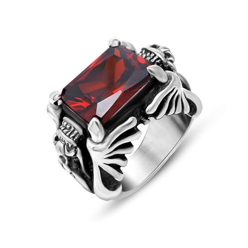 Aotiwe Silber Ringe Vintage, Engagement Ring Set Vintage Double Dragon Zirkonia Rot Promise Ring Edelstahl Größe 62 (19.7) von Aotiwe