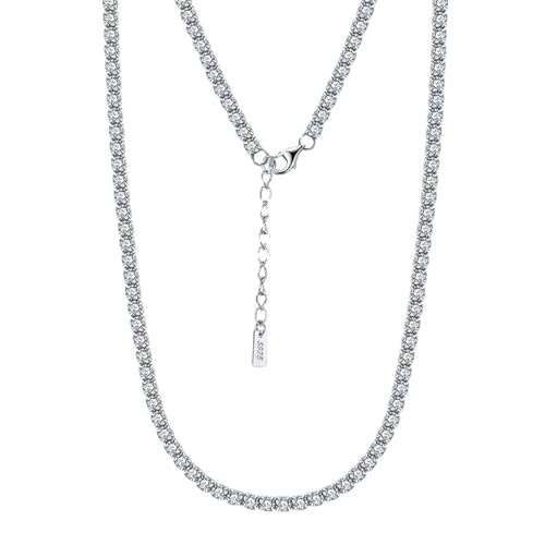 Aotiwe Silberkette Damen Set, Freundschaftskette Silber 925 Tenniskette 3mm Collier Damen Vintage 3mm 35+5cm mit Weiß Rundschliff Zirkonia von Aotiwe