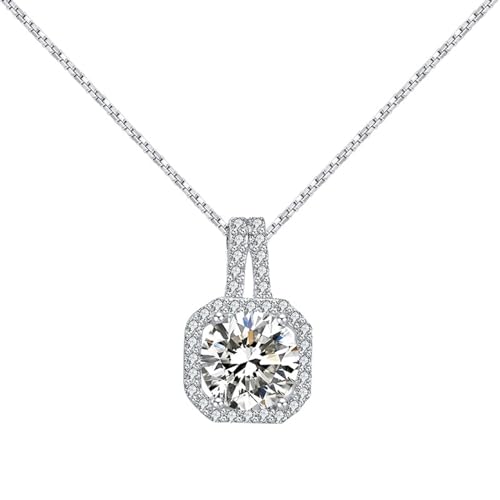 Aotiwe Silberkette Damen Vintage, Collier Kette Damen Geometrisch Halskette Damen mit Weiß Rundschliff Zirkonia 925 Silber von Aotiwe