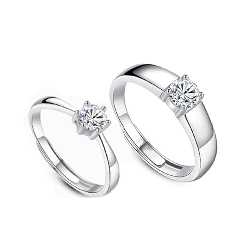 Aotiwe Silberring Herren Mode, Eheringe 925 Silber Solod Band Paar mit Rundschliff Zirkonia Verstellbar von Aotiwe