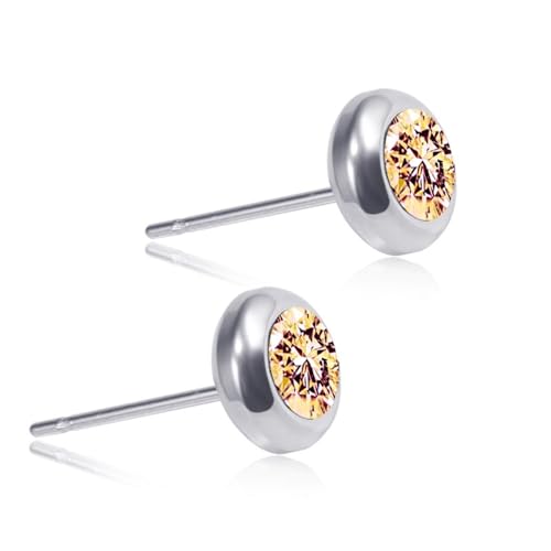 Aotiwe Stud Earrings for Women, Ohrringe Herren Klein mit Rundem Zirkonia in Champagner Edelstahl 8mm von Aotiwe