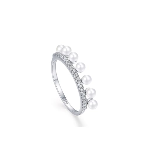 Aotiwe Unisize Ring, Ring Damen Daumen Silber Edelstein In Kanalfassung mit Rundschliff Weiß Perle 925 Silber Größe 52 (16.6) von Aotiwe