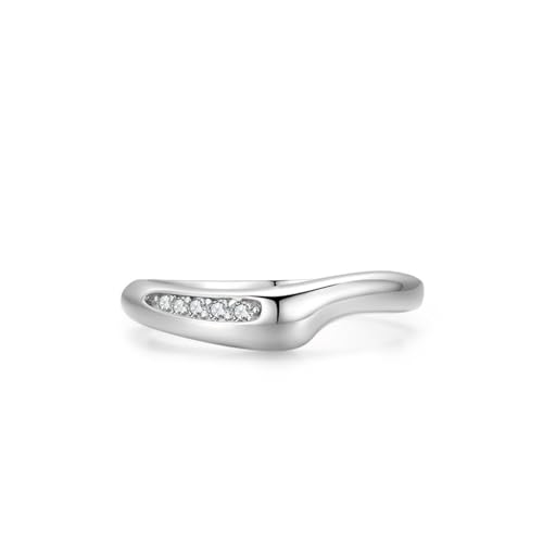 Aotiwe Unisize Ring, Ring Schmuck Silber Unregelmäßiges Liniendesign mit Rundschliff Weiß Zirkonia 925 Silber Größe 60 (19.1) von Aotiwe