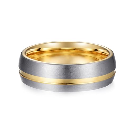 Aotiwe Vergoldete Ringe, Ring Herren Daumen Matt Gebürstete 7mm Polierte Nut Herren Ringe Wolfram Größe 49 (15.6) von Aotiwe