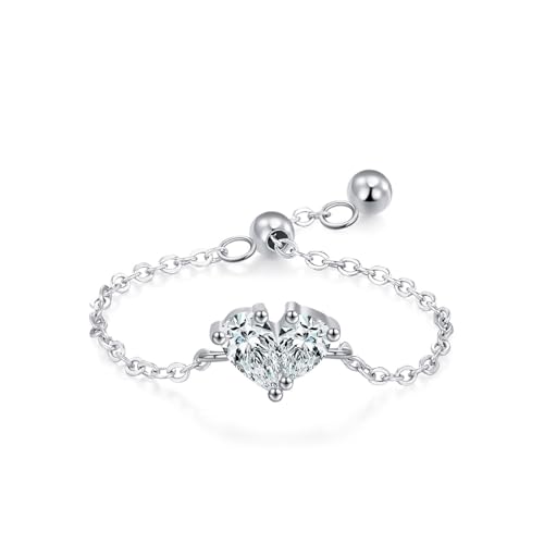 Aotiwe Verlobungsring Damen 925 Silber, Ring Damen Silber Dünn Tropfenförmige Verstellbare Kette mit Weiß Zirkonia Größe Verstellbar von Aotiwe