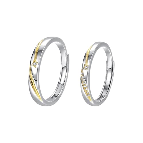 Aotiwe Verlobungsring Damen 925 Sterling Silber, Ring Frauen Verstellbar Silber Gold Sternschnuppe mit Rundschliff Zirkonia von Aotiwe