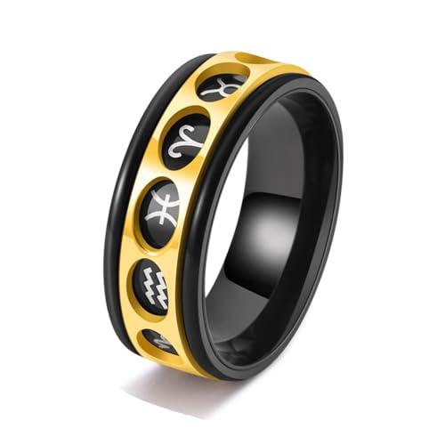 Aotiwe Verlobungsring Damen Vergoldet, Ringe Frauen für mittelfinger 12 Symbole Drehbar aus Edelstahl Größe 65 (20.7) von Aotiwe