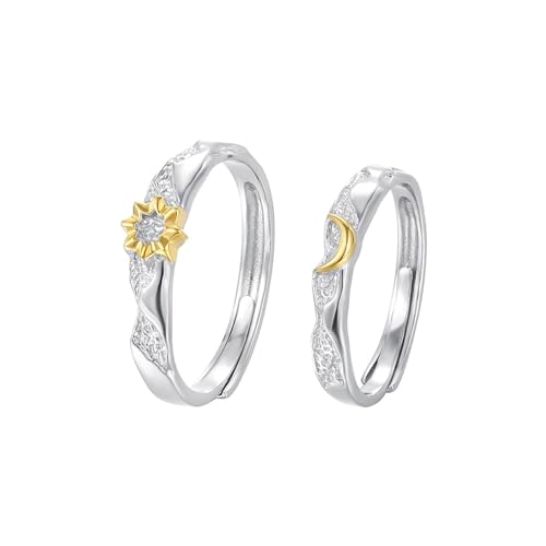 Aotiwe Verlobungsring Damen Verstellbar, Damenring Zeigefinger Silber Gold Mond mit Rundschliff Zirkonia 999 Sterling Silber von Aotiwe