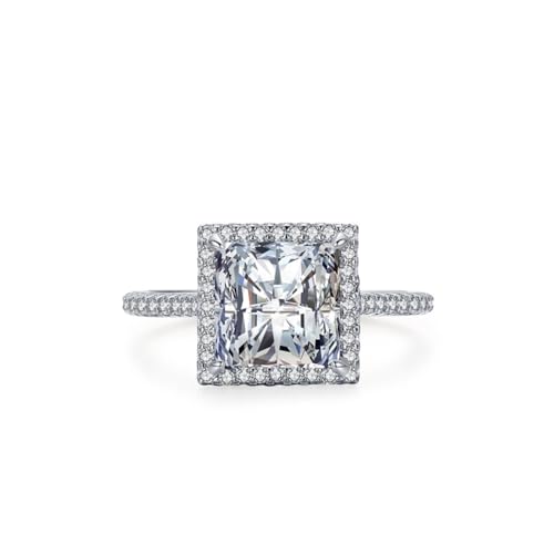 Aotiwe Verlobungsring Damen Vintage, Eheringe 925 Silber Halo-Fassung mit Vollem Edelstein mit Quadratschliff Weiß Zirkonia Größe 49 (15.6) von Aotiwe