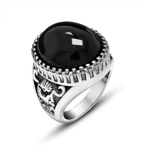 Aotiwe Verlobungsring Herren Silber, Pinky Ring Herren Oval mit Schwarzem Zirkonia Verlobungsring für Männer Edelstahl Größe 67 (21.3) von Aotiwe