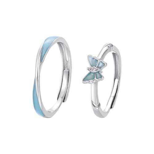 Aotiwe Verlobungsring Silber Mann, Herren Ringe 925 Silber Set Leuchtender Schmetterling Verstellbar von Aotiwe