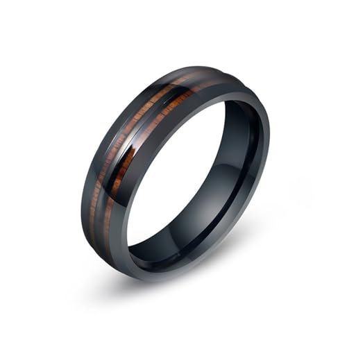 Aotiwe Verlobungsringe Schwarz, Verlobungsring Herren Poliertes 6mm Streifenholzmuster Schmuck Ring Edelstahl Größe 60 (19.1) von Aotiwe