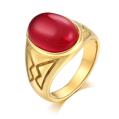 Aotiwe Vintage Ring, Freundschaftsringe Herren Ovales Kreuz Gold Promise Ring Männer mit Rot Opal Edelstahl Größe 65 (20.7) von Aotiwe