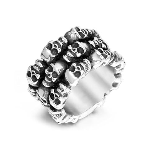 Aotiwe Vintage Ring, Ring Herren Verlobung Vintage Totenkopf 14,2mm Silber Ring Herren Kleiner Finger Edelstahl Größe 54 (17.2) von Aotiwe