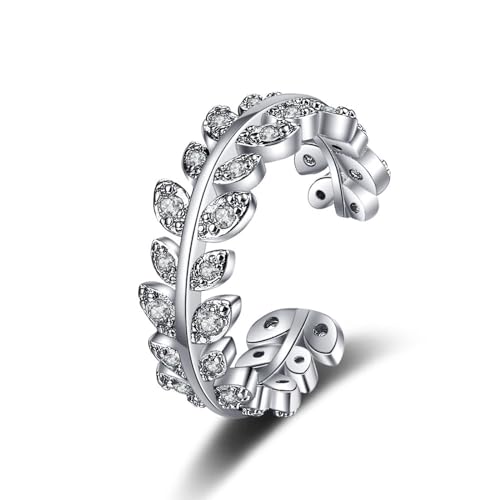 Aotiwe Vintage Ring, Verlobungsringe Damen Blatt mit Zirkonia Silber Zarter Ring Größe Verstellbar Geschenk Freundin von Aotiwe