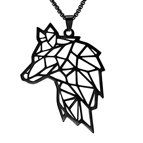 Aotiwe Wolf Halskette Herren, Keltischer Schmuck Herren Nordische Halskette Herren Schwarz Wikinger Schmuck 46.3mm*31.6mm von Aotiwe