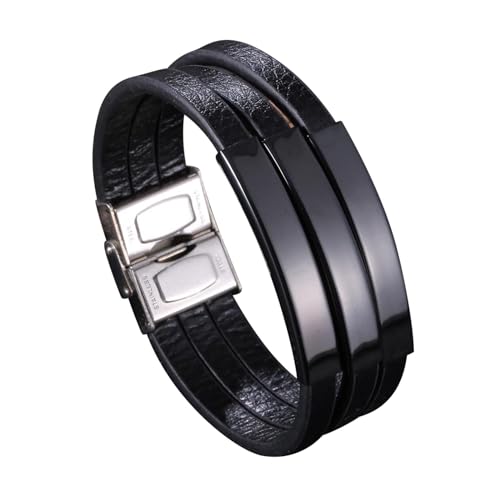 Aotiwe Zartes Armband, Herren Armband Kette 3 Lagiges Armband Schwarz Armreif Herren Set Pu Leder 20.5cm von Aotiwe