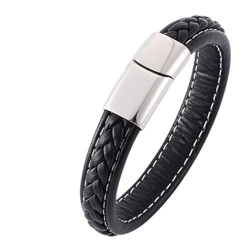 Aotiwe Zartes Armband, Männer Armband Dünn Schlichtes Lederarmband Silber Schwarz Bracelet Herren Pu Leder 20.5cm von Aotiwe