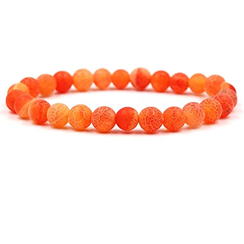 Armband Perlen Männer, Armband Perlen Klein 8 mm Verwitterter Naturstein Orange Rot 19cm mit Rundschliff Zirkonia von Aotiwe