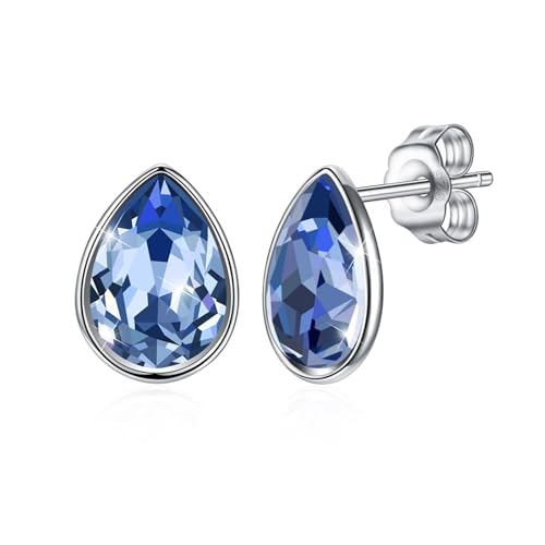 Blaue Ohrringe Damen, Ohrringe Echt Silber Wassertropfen G Ohrringe mit Kristall 925 Silber von Aotiwe
