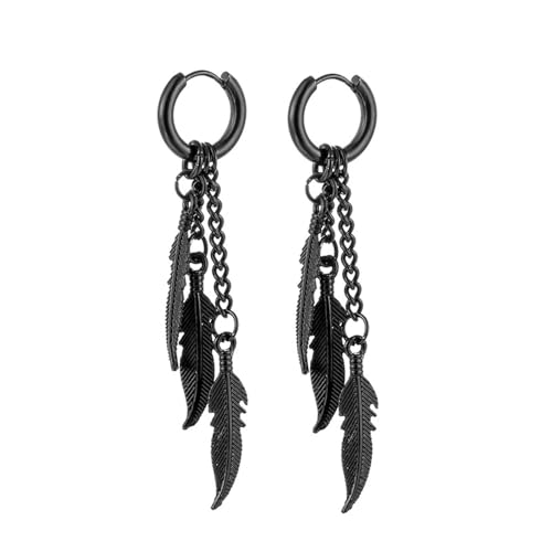 Creolen Damen, Ohrringe Damen Modeschmuck Reifen mit Feder Schwarz Edelstahl Ohrringe Herbst von Aotiwe