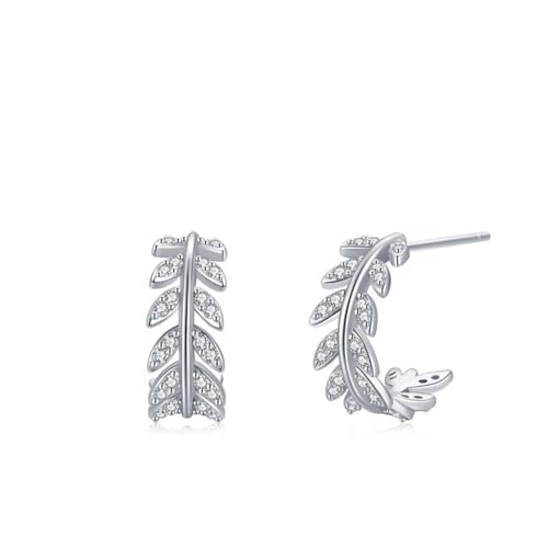 Damen Ohrringe Set Silber, Earrings For Women 925 Blätter C-Form mit Rundschliff Weiß Zirkonia von Aotiwe