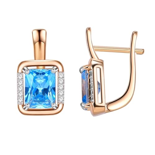 Damenohrringe, V Ohrringe Damen Quadrat M Ohrringe Gold Blau mit Radiantschliff Zirkonia Kupfer von Aotiwe