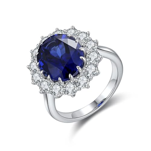 Damenring Silber 925, Eheringe Silber Schlicht Blume mit 6,84 Karat Künstlichem Saphir Größe 56 (17.8) von Aotiwe